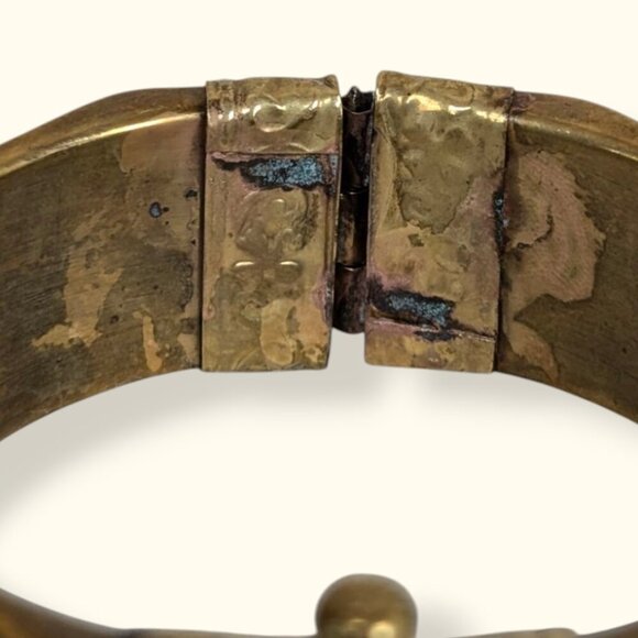 V. Blue Brass & Bone Locking Hinge Bracelet - Picture 6 of 8